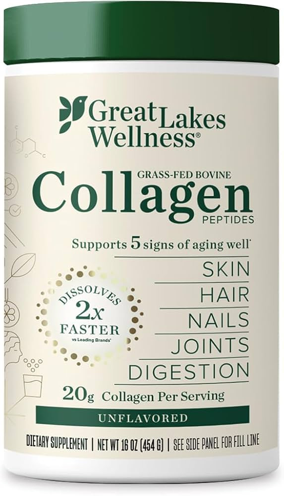 Great Lakes Wellness Collagen Peptides Powder for Skin, Hair, Nails, Joints & Digestion - Unflavo... | Amazon (US)