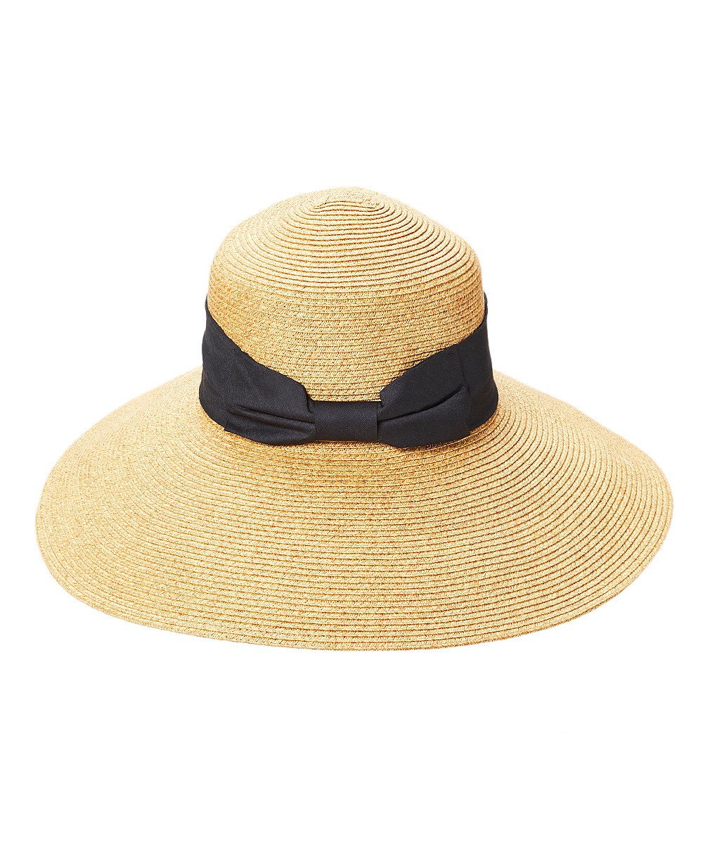 Jeanne Simmons Accessories Women's Sunhats Toast - Toast Bow-Accent UPF 50+ Wide-Brim Sunhat | Zulily