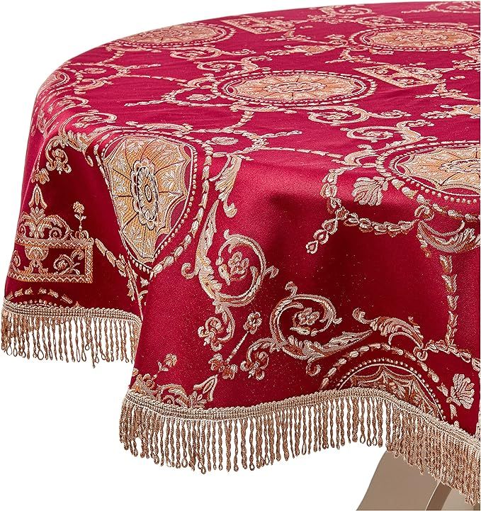 Violet Linen Prestige Damask Design Tablecloth, 60 in Round, Burgundy | Amazon (US)