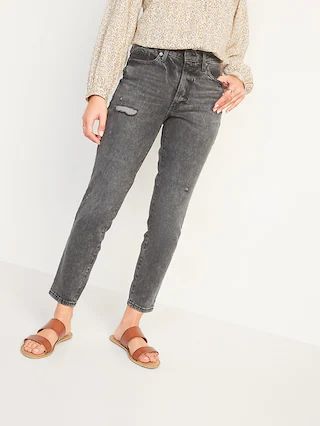 High-Waisted O.G. Straight Ripped Black Ankle Jeans for Women | Old Navy (US)