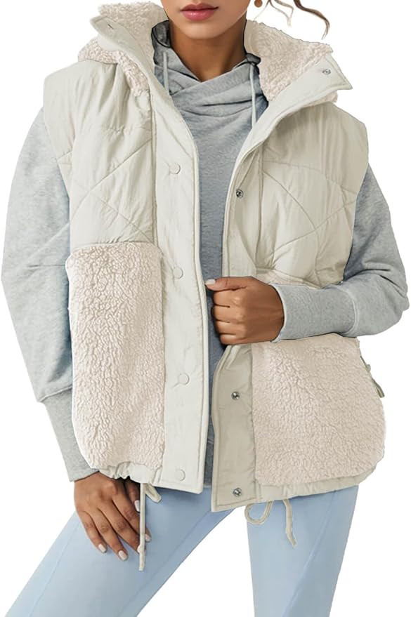 Imily Bela Womens Winter Sherpa Fleece Vest Stand Collar Button Down Sleeveless Jacket Casual Hoo... | Amazon (US)