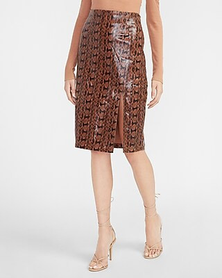 High Waisted Faux Leather Snakeskin Pencil Skirt | Express