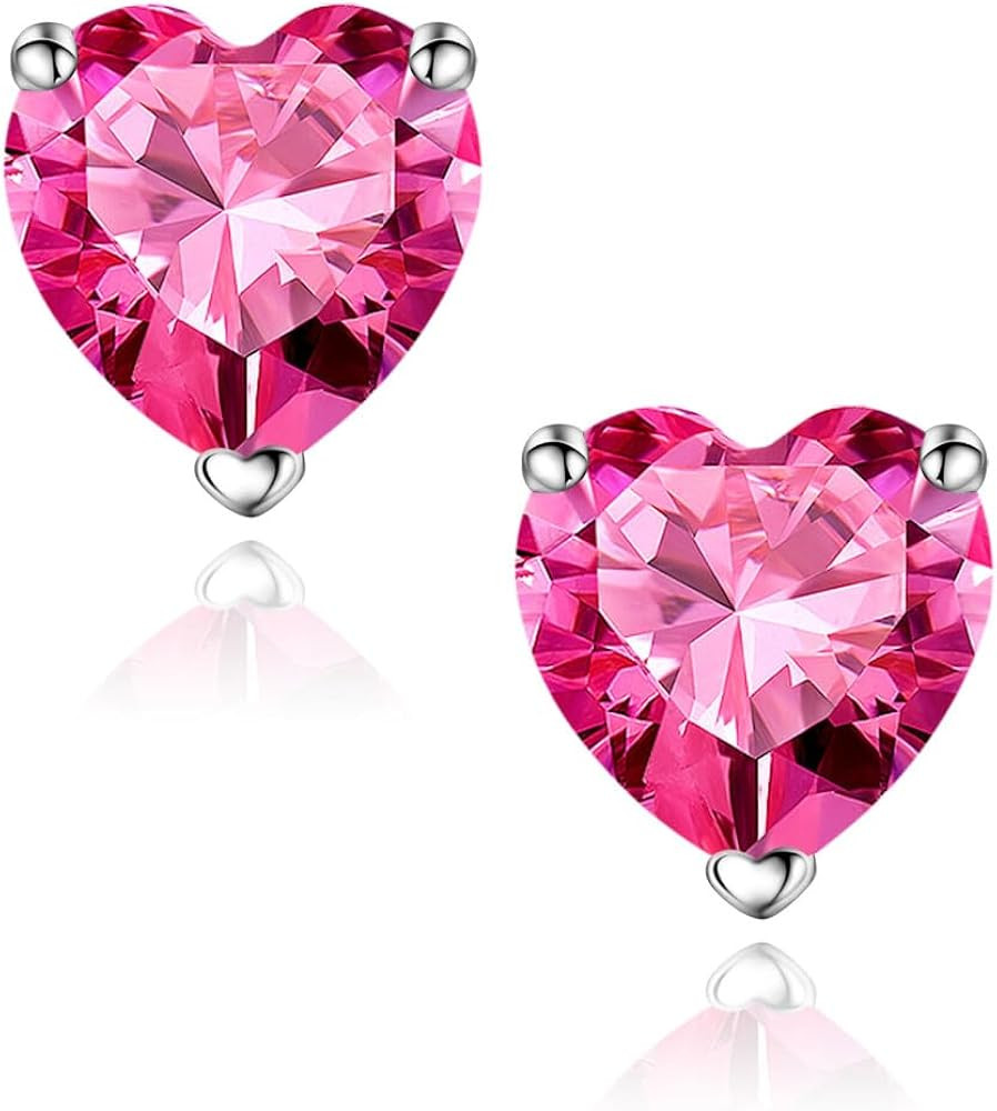 SMILEST Christmas Gifts for Women - 925 Sterling Silver Birthstone Earrings Dainty Heart Earrings... | Amazon (US)