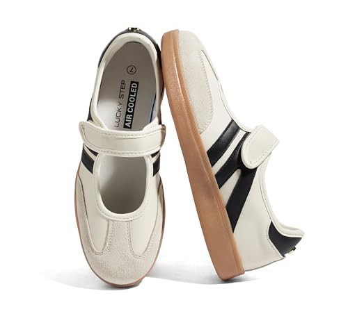 LUCKY STEP Women Gum Thin Sole Fashion Sneakers,Beige/Black,10 | Amazon (US)