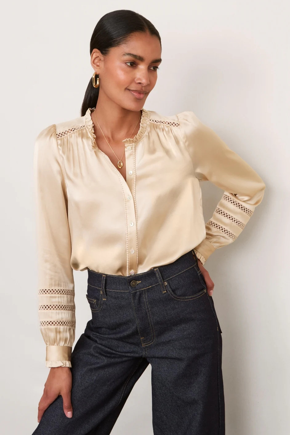 Parker Silk Blouse - Soft Gold | WYSE London