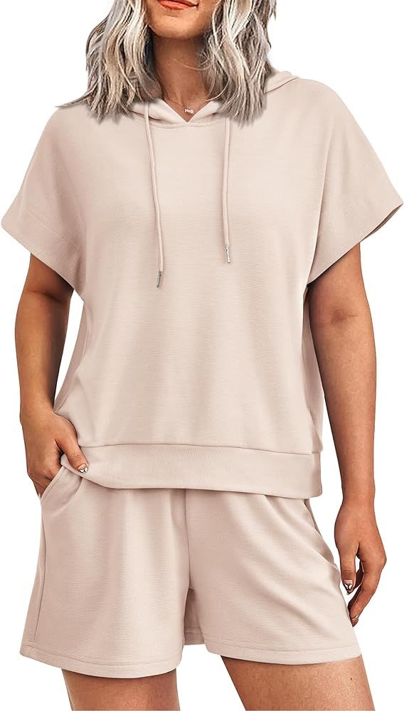 Pretty Garden Womens Cap Sleeve Hoodie Tops And Lounge Shorts Sweatsuit Set | Amazon (US)