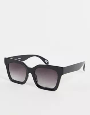 ASOS DESIGN recycled bevel square sunglasses in shiny black | ASOS (Global)