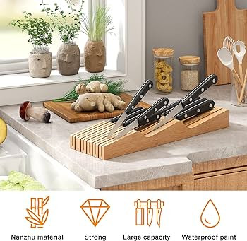 In-Drawer Knife Block Organizer - Bamboo Wood Drawer Knife Organizer-Protecting Knife Organizer B... | Amazon (US)