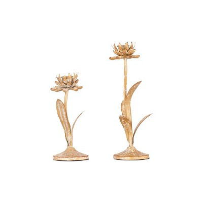 Storied Home 2pc Metal Taper Candle Holder Set with Flowers Gold/White - Bohemian Decor, Online-Unique | Target