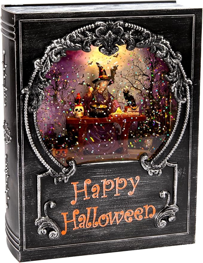 Halloween Decorations Snow Globe, Witch Swirling Glitter Book with Warm White LED, 3 AA Battery O... | Amazon (US)