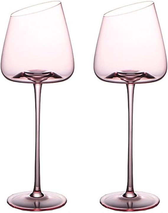 Slanted Red Wine Glasses Set of 2,Lead-Free Goblet Long Stem White Wine glasses Modern Crystal Wi... | Amazon (US)