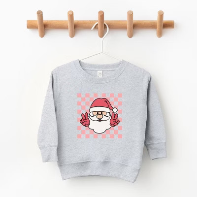 The Juniper Shop Checkered Santa Youth Ultra-Soft Graphic Sweatshirt - S - Heather Grey | Target