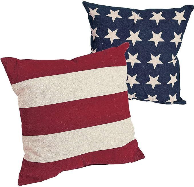 Fun Express 14" x 14" Patriotic Stars and Stripes Decorative Pillow Set, 2 Piece, American and Am... | Amazon (US)