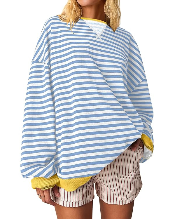 ANRABESS Women Striped Oversized Sweatshirt Crewneck Long Sleeve Shirts Hoodies 2025 Summer Fashi... | Amazon (US)