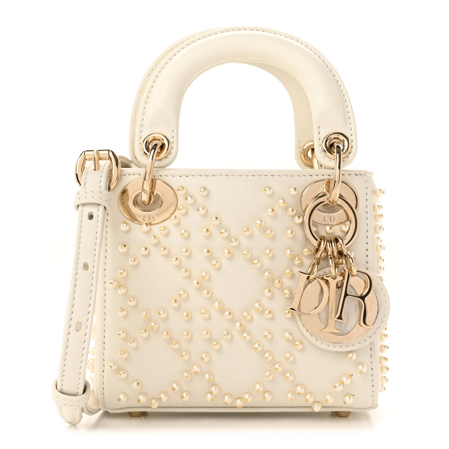 Lambskin Pearl Cannage Micro Lady Dior Latte | FASHIONPHILE (US)