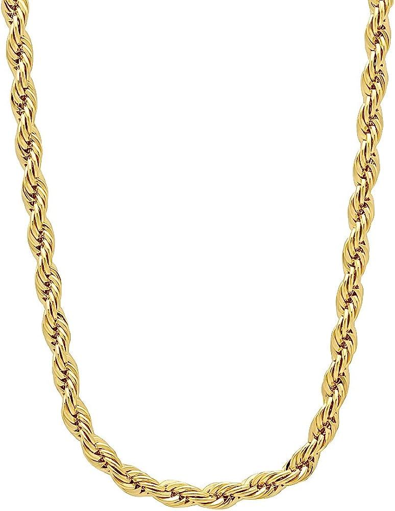 The Bling Factory 2mm-6mm 14k Yellow Gold Plated Twisted Rope Chain Necklace or Bracelet | Amazon (US)