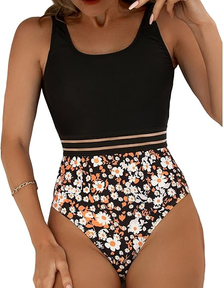 Floerns Women's Bathing Suit High Waisted Cut Out Monokini One Piece Swimsuit | Amazon (US)