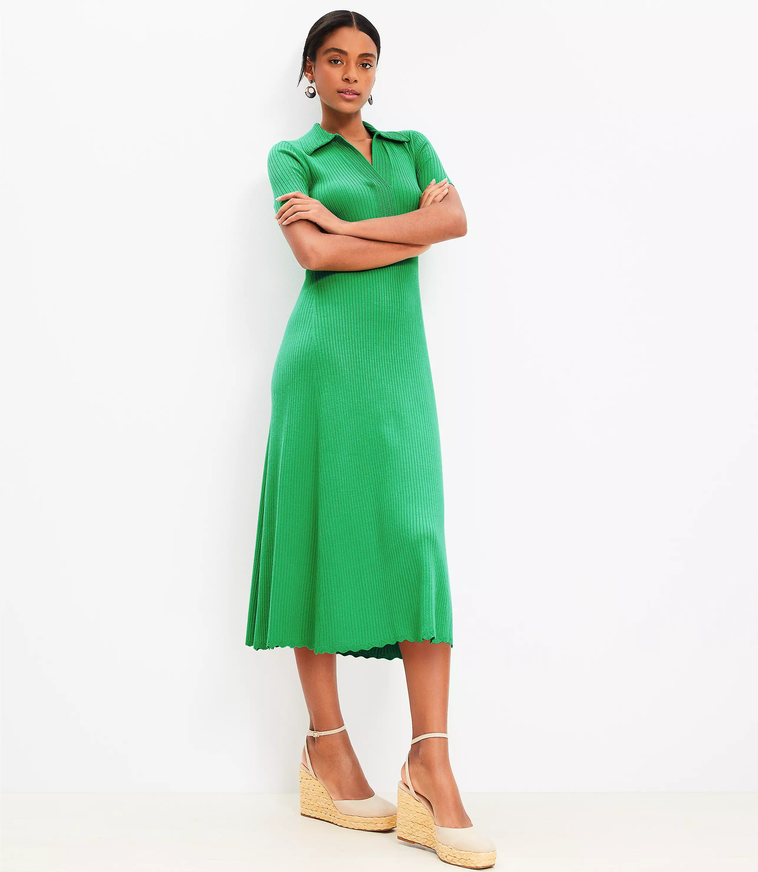 Ribbed Collared Midi Sweater Dress | LOFT