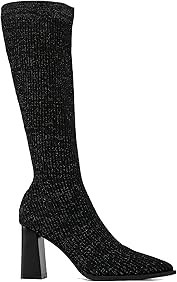 NEWBELLA MOUSSE FIT Women's Knit Comfort Chunky Heeled High Boots Minimalist Style Knit Upper Rub... | Amazon (US)