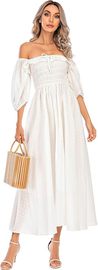 R.Vivimos Women Summer Half Sleeve Cotton Ruffled Vintage Elegant Backless A Line Flowy Long Dres... | Amazon (US)
