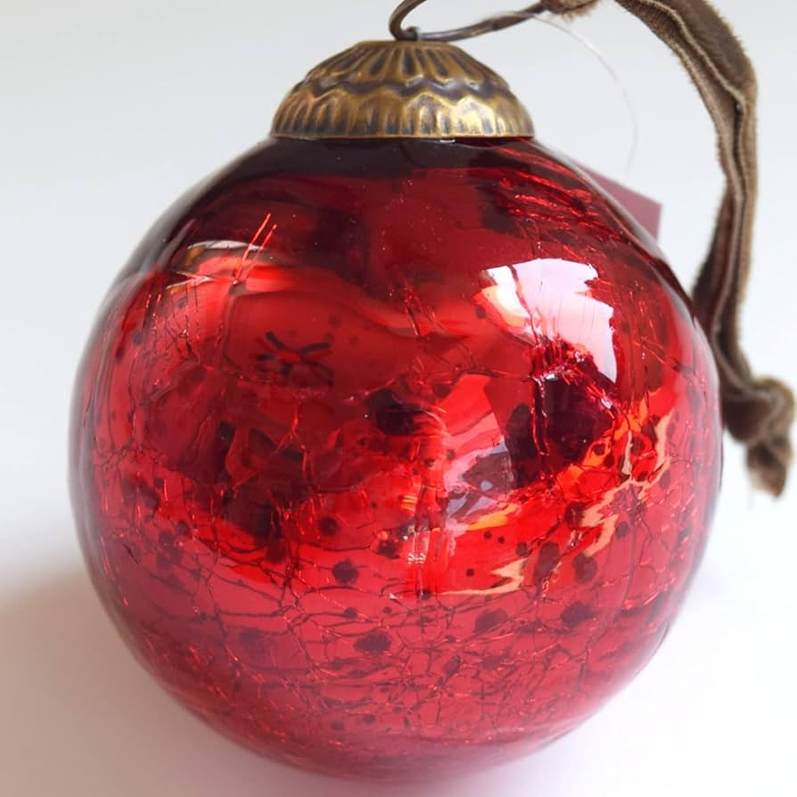 Set of 4 Red Mercury Glass Ornaments (3.15" Vintage Crackle Ball) Perfect for Christmas Tree, Han... | Amazon (US)