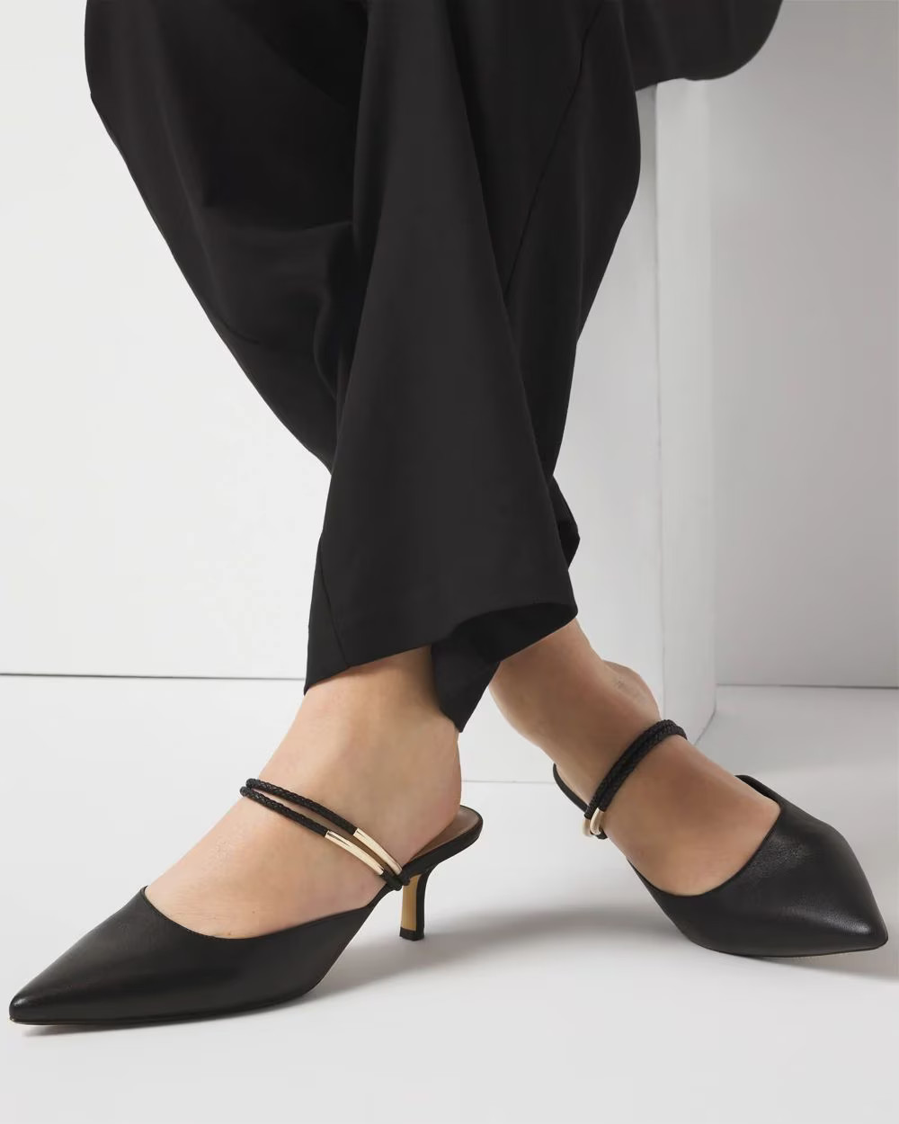 Braided Strap & Gold Kitten Heels | White House Black Market