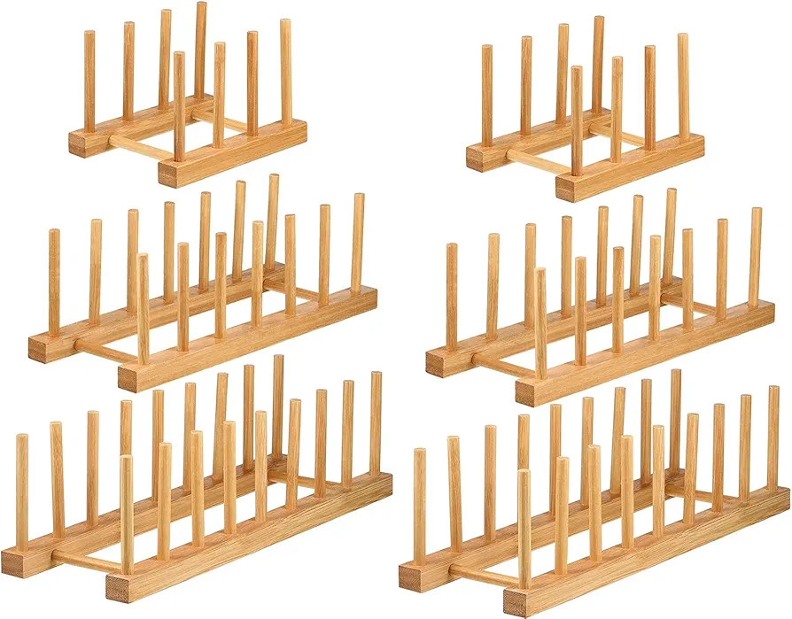 Lawei Set of 6 Bamboo Dish Rack - 3/6/8 Slots Wooden Plate Rack Stand Pot Lid Holder Dish Drying ... | Amazon (US)