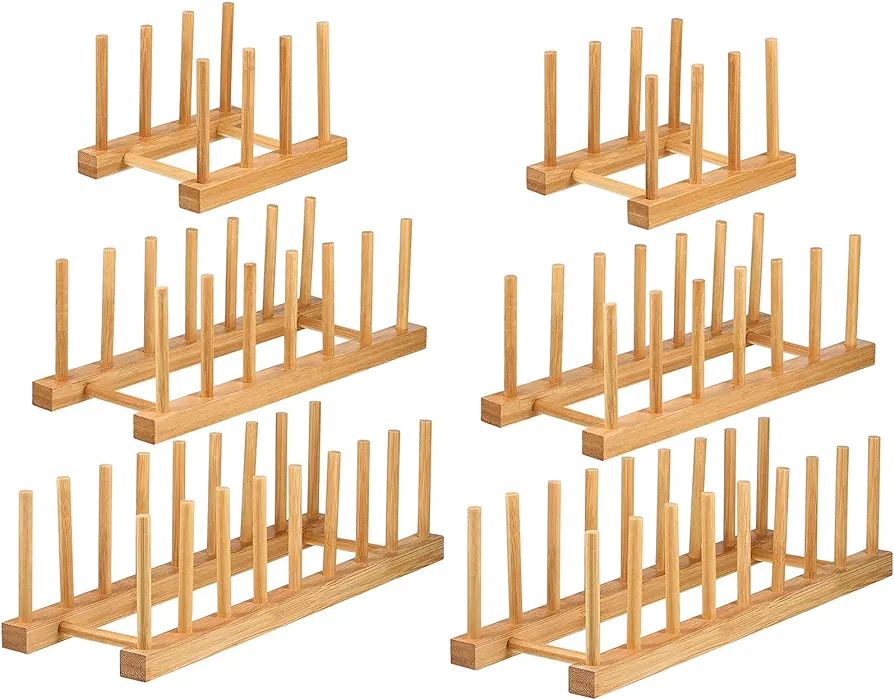 Lawei Set of 6 Bamboo Dish Rack - 3/6/8 Slots Wooden Plate Rack Stand Pot Lid Holder Dish Drying ... | Amazon (US)