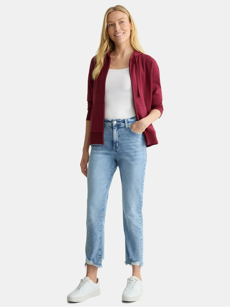 Time and Tru Women's High Rise Straight Leg Destructed Hem Jeans, 26" Inseam, Sizes 0-20 | Walmart (US)