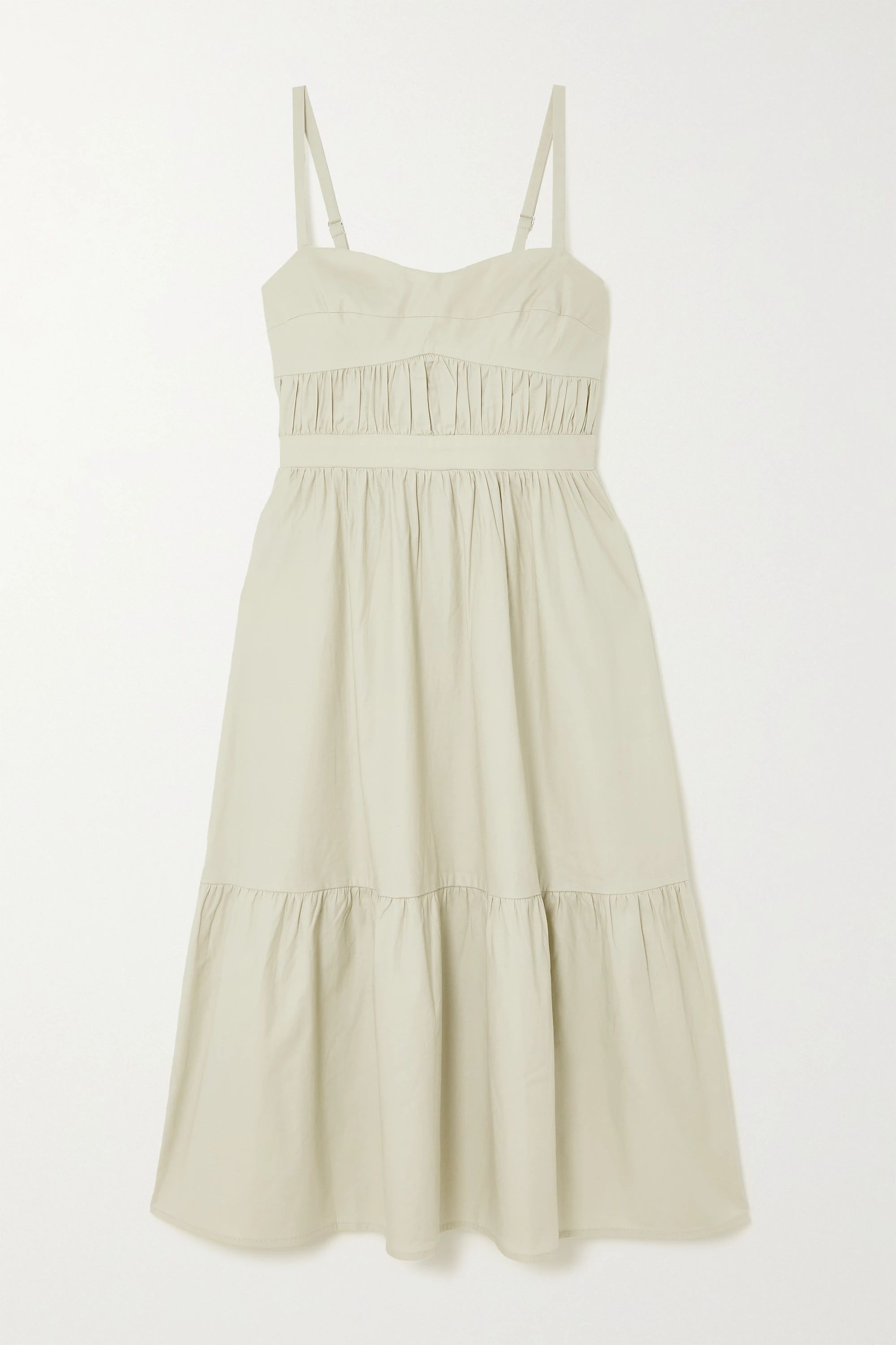 Light green Lauretta ruched shirred organic cotton-blend poplin midi dress | Reformation | NET-A-... | NET-A-PORTER (UK & EU)