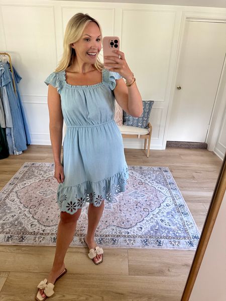 Love the laser cut detail at the bottom and the little ruffle sleeves, I’m wearing a med. would be perfect for a baby shower! Summer dress 

#LTKMidsize #LTKFindsUnder50 #LTKxWalmart
