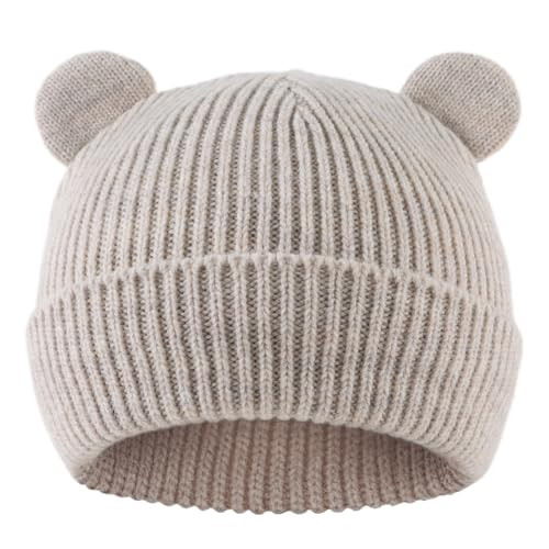 MniJiza Bear Baby Beanie Knitted Baby Winter Hat Infant Toddler Boys Girls Beanie with Cotton Lining (0-6 Months, Beige) | Amazon (US)