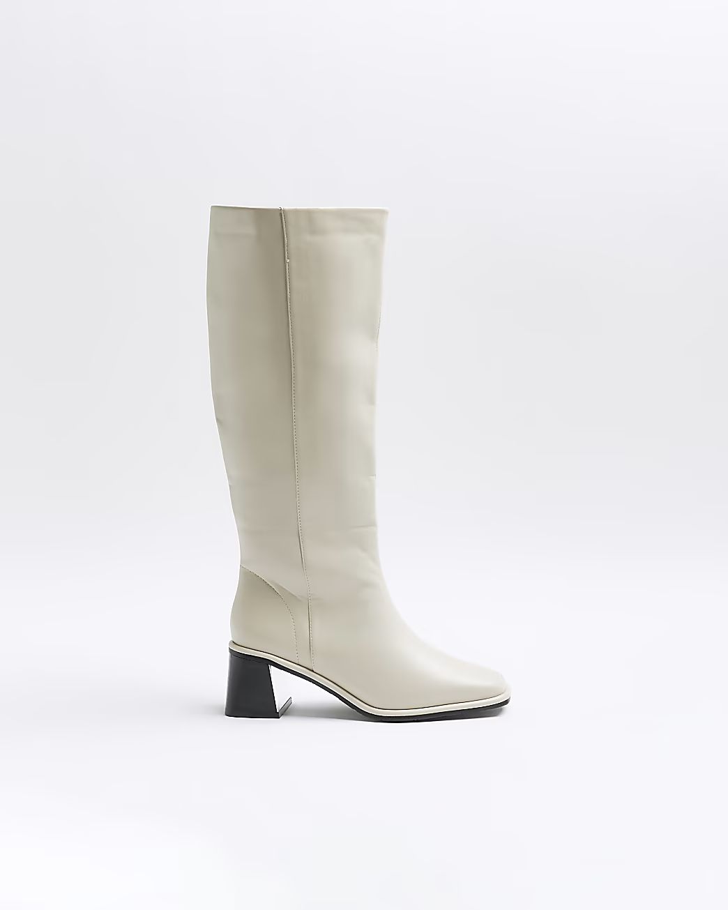 Cream wide fit high leg heeled boots | River Island (UK & IE)