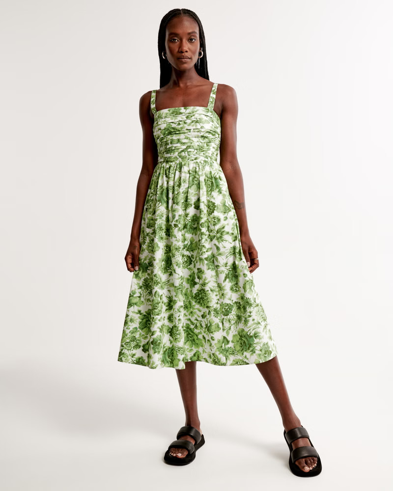 Emerson Poplin Wide Strap Midi Dress | Abercrombie & Fitch (US)