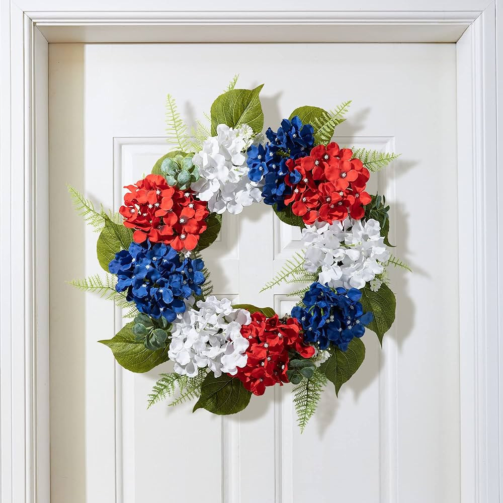 Glitzhome Patriotic American Wreath Red White and Blue Summer Wreath Memorial Day Wreath Festival... | Amazon (US)