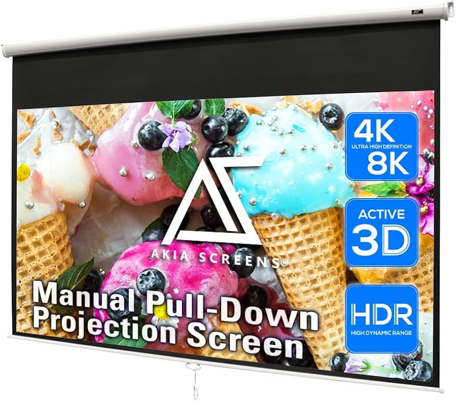 Akia Screens 100 inch Projector Screen Pull Down Manual B 16:9 8K 4K HD 3D Ceiling Wall Mount Whi... | Amazon (US)