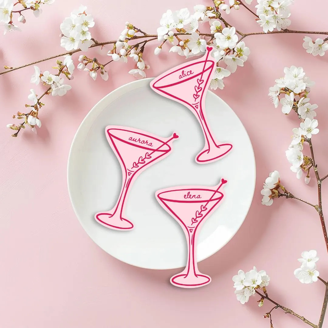 Martini Place Card Template, Cocktail Name Card, Galentines Place Card, Martini Place Card, Pink ... | Etsy (US)