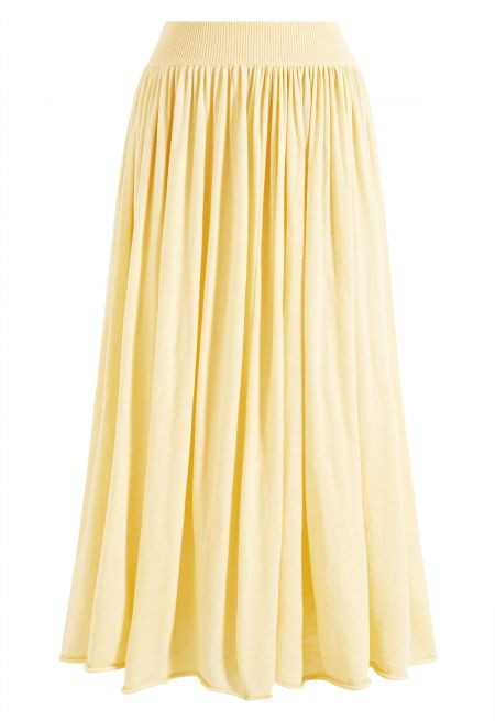 Natural Roll Hem Detail Knit Maxi Skirt for Casual Daily Wear and Relaxed Getaways | Chicwish