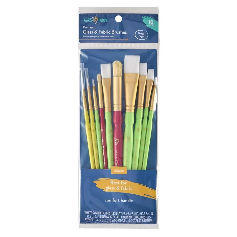 Hello Hobby 10 Piece Comfort Grip Glass & Fabric Paint Brush Set - Walmart.com | Walmart (US)