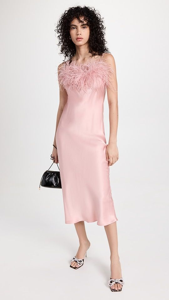 Boheme Slip Dress with Feathers in Dust Pink | Shopbop