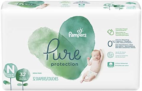 Diapers Newborn/Size N (>10 lb), 32 Count - Pampers Pure Protection Disposable Baby Diapers, Hypoall | Amazon (US)