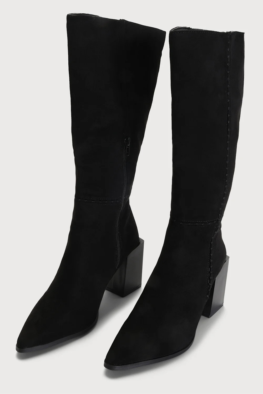 Delaynie Black Suede Pointed-Toe Knee High Boots | Lulus (US)