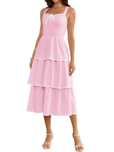 Yousify Summer Dresses for Women 2025 Spaghetti Strap Sundress Sleeveless Backless Casual Flowy Tiered Swing Midi Dress（Light Pink，Medium） | Amazon (US)