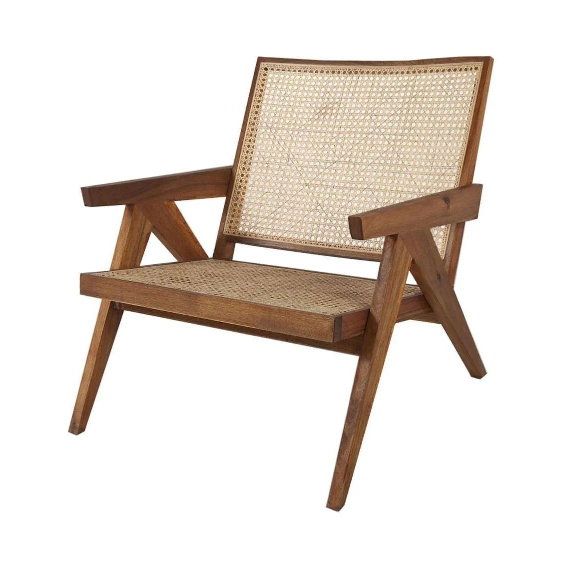 Jeanneret Hand Cane Lounge Chair - Natural Acacia | France and Son