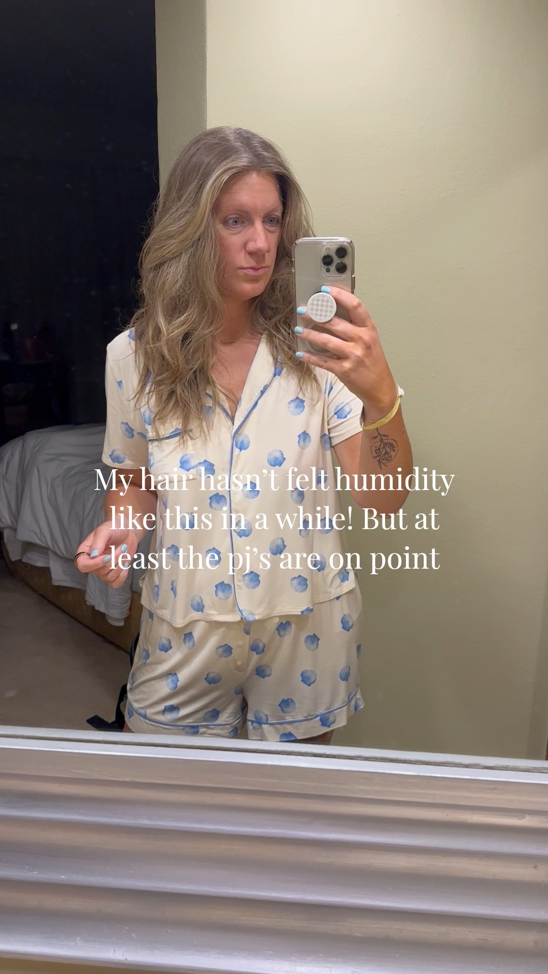 Shell pjs - large top, medium shorts. On sale!!! 

#LTKTravel #LTKSaleAlert #LTKMidsize