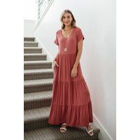 Maxi Dress, Sun Angel Dress in Rose Pink, Tiered Plus Size Boho Maxi Dress, Bohemian Blush Dress | Etsy (US)