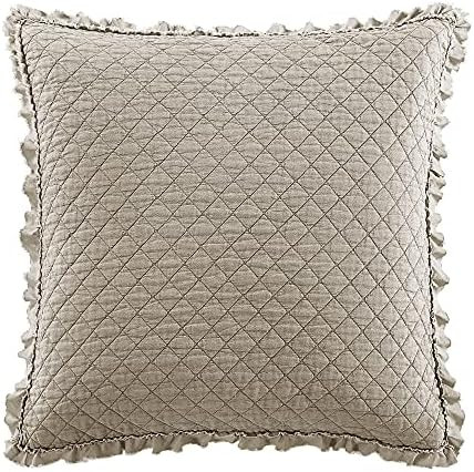 Brielle Home Ravi Stone Washed Solid Diamond Stitched Quilted Euro Sham, Euro, Linen, European | Amazon (US)