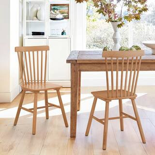 Windsor Dark Natural Wood Solid Wood Dining Chairs for Kitchen and Dining Room (Set of 2) | The Home Depot
