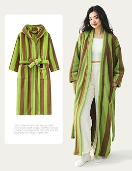 Yimoon Womens Fluffy Fuzzy Hooded Robe Striped Plush Long Bathrobes Thick Warm Soft House Coat Lo... | Amazon (US)