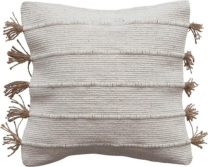 Creative Co-Op Boho Woven Jute and Cotton Throw Embroidery and Tassels, Natural Pillow, Ivory | Amazon (US)